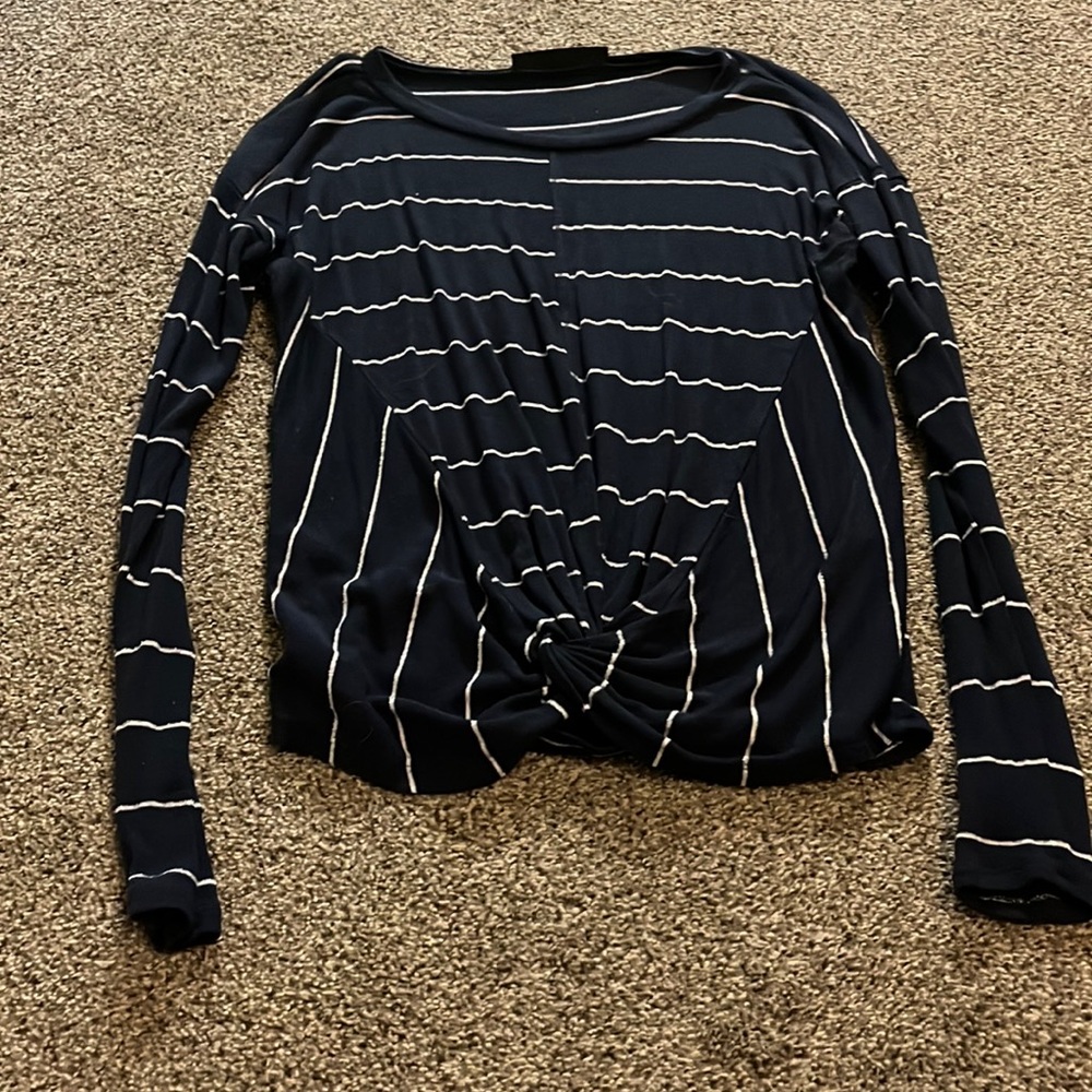 Long sleeve navy and white striped tee from Francesca